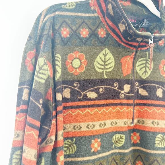 Essentials by Oleg Cassini Mens VTG Fall Leaf Fleece 1/4 Zip Pullover Jacket L - Picture 2 of 4